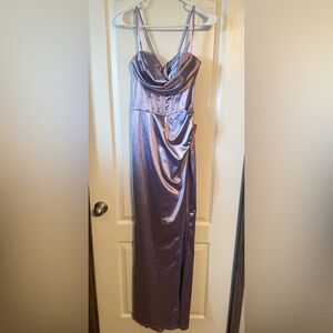 Lilac Satin Corset Sleeveless Dress